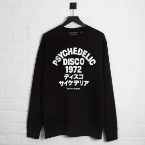 1972 Psychedelic Disco Front Print - Sweatshirt - Black Buttoned product fringe edginess
