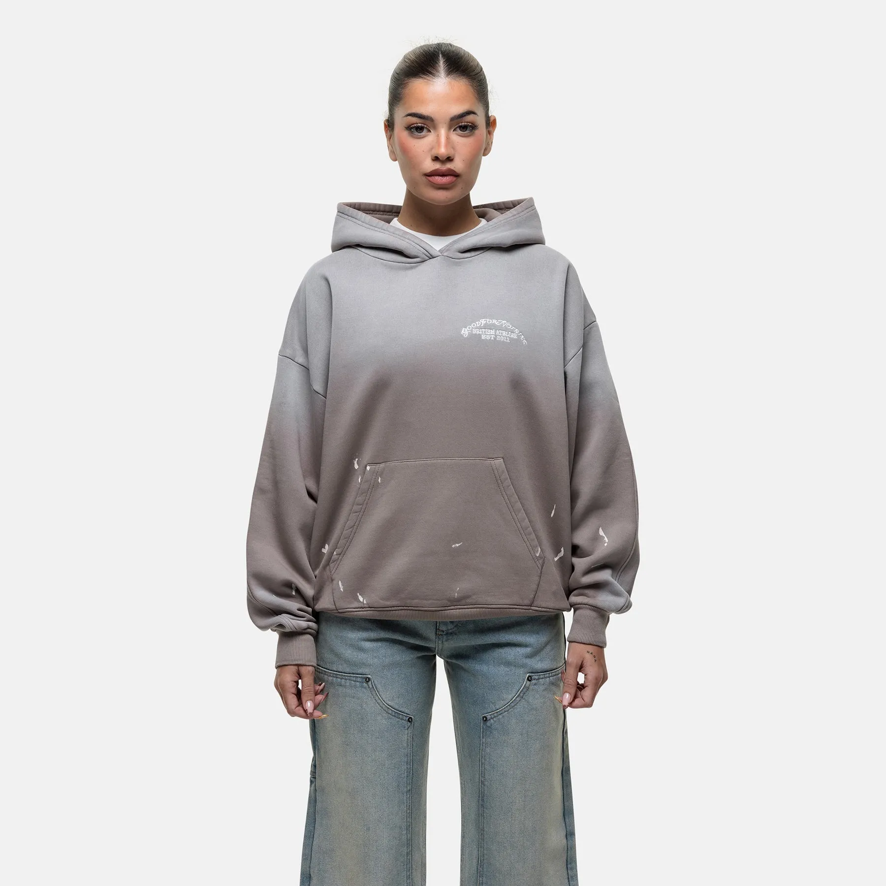 Abrade Taupe Sprayed Hoodie shiny accents Comfy Vibe