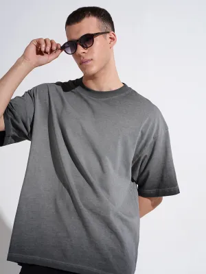 Effortless Layer Top Rated Men's Ombre Grey Short Sleeves Round Neck Oversized T-Shirt
