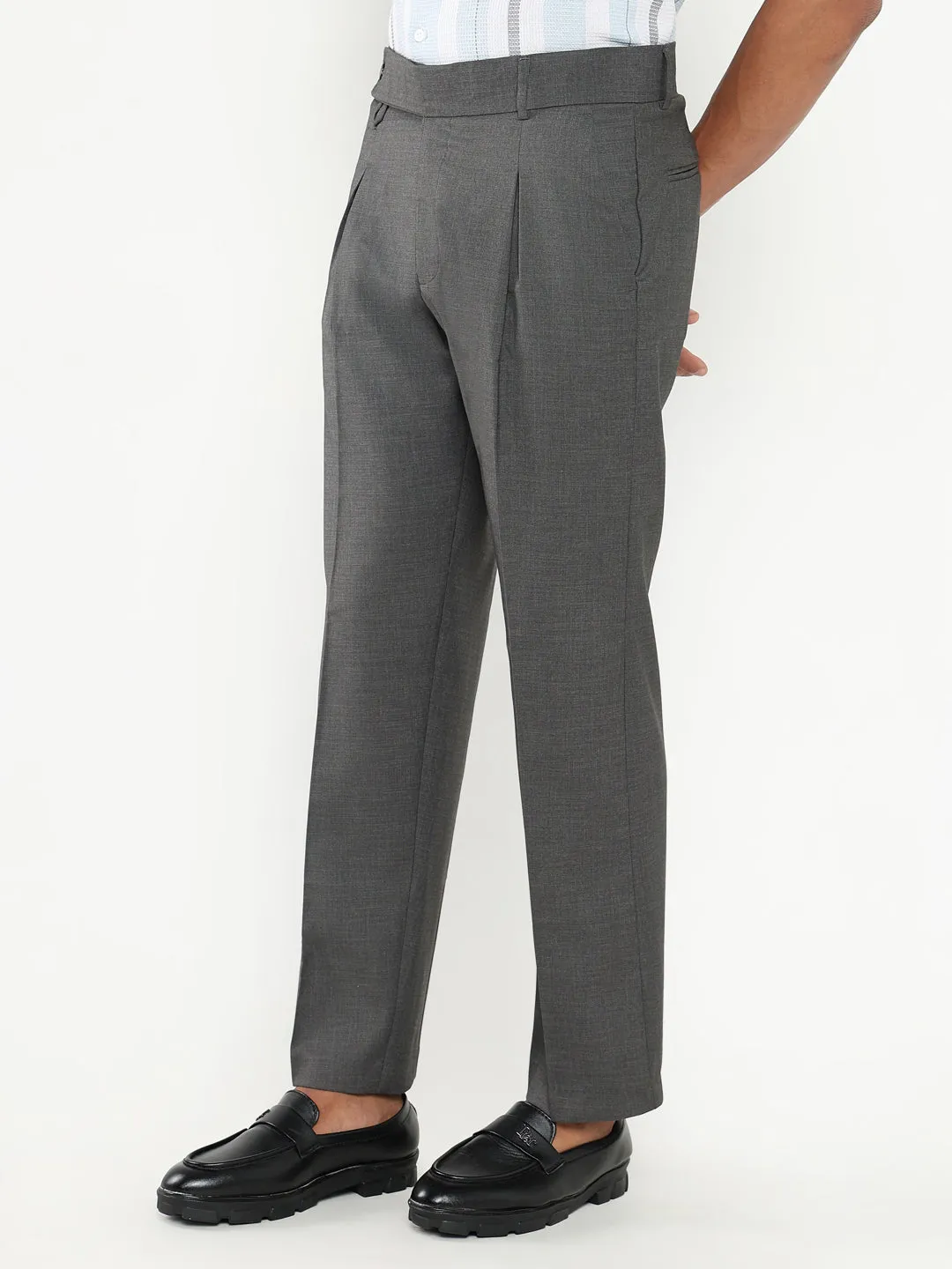 Detachable belt Men's Grey Solid Formal Loose fit Trousers