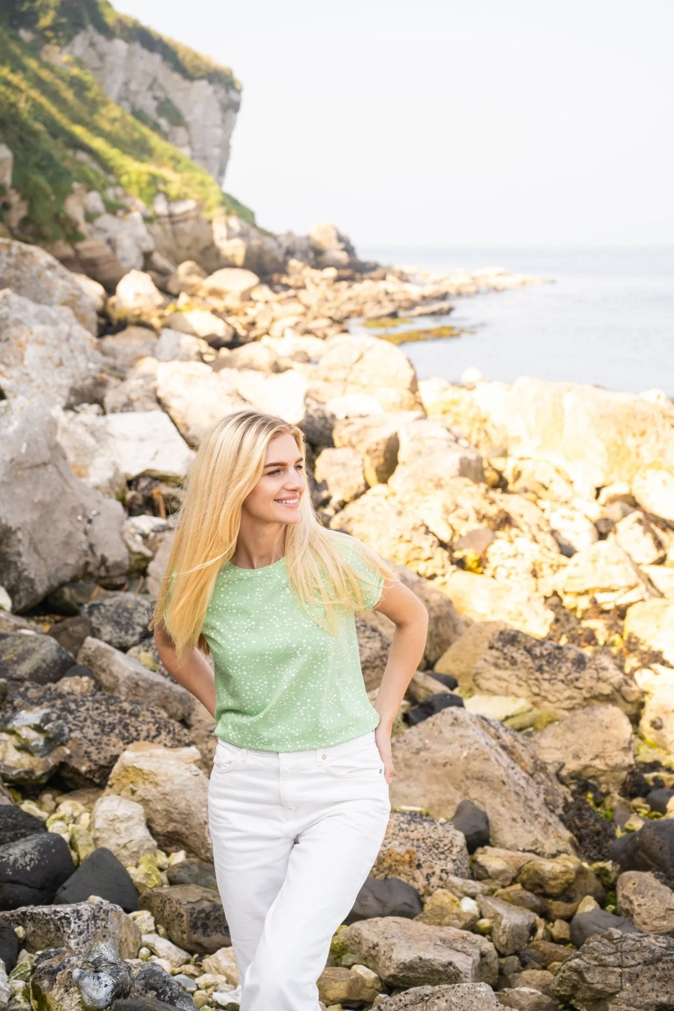 Causeway Tee - Soft Green Floral Flexible Fit Design Cool and casual