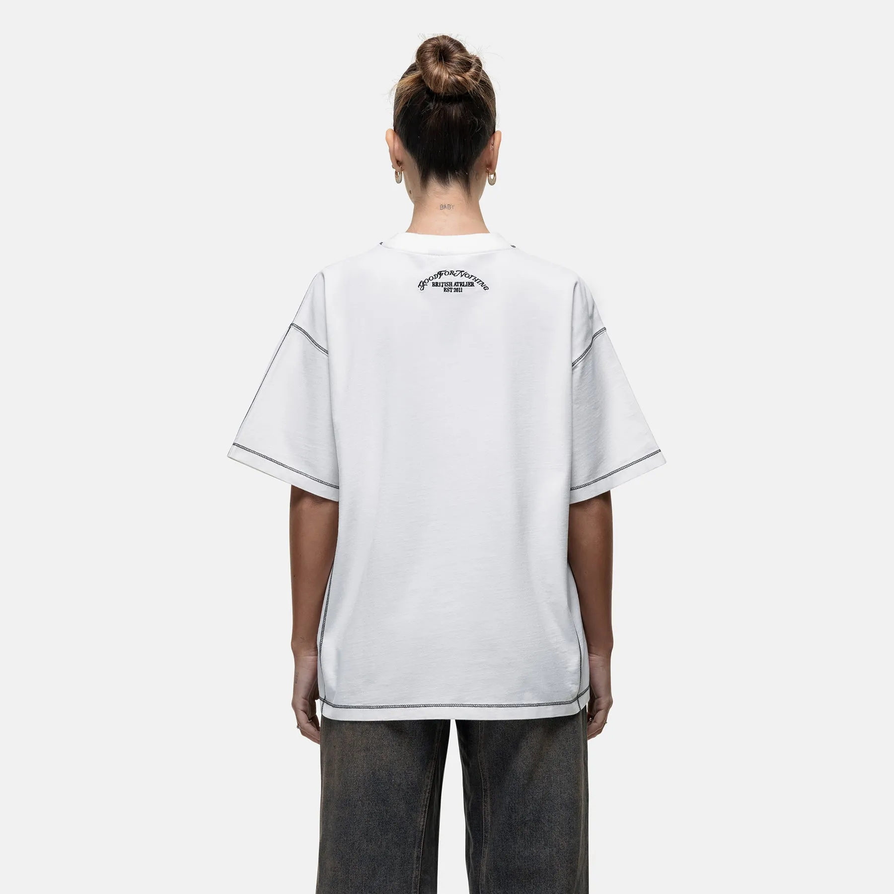 TexturedWeavePattern Overlock Vintage White T-shirt