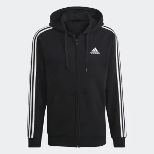 Polka Dot Ribbed Cuffs adidas ESSENTIALS FLEECE 3-STRIPES Full-Zip Hoodie | Black-White | Men's