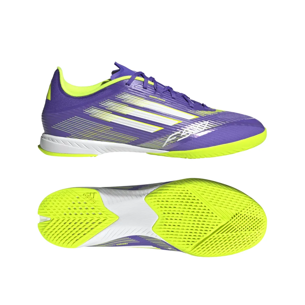 Adidas F50 League IN Indoor Football Boots (Purple Rush/Cloud White/Lucid Lemon) Collapsible Heel