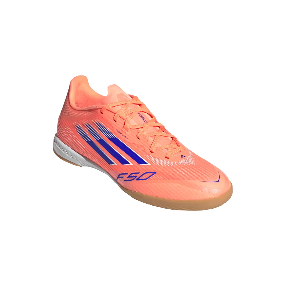 cycling shoes Reinforced Soles Adidas F50 League Indoor Football Shoes (Beam Orange/Lucid Blue/White)