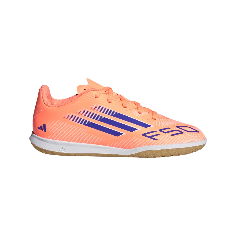 Adidas F50 League Jnr Indoor Football Shoes (Beam Orange/Lucid Blue/White) Leather