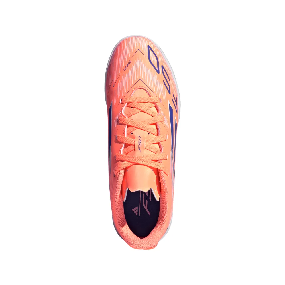 Seamless Bonding Adidas F50 League Jnr Indoor Football Shoes (Beam Orange/Lucid Blue/White)