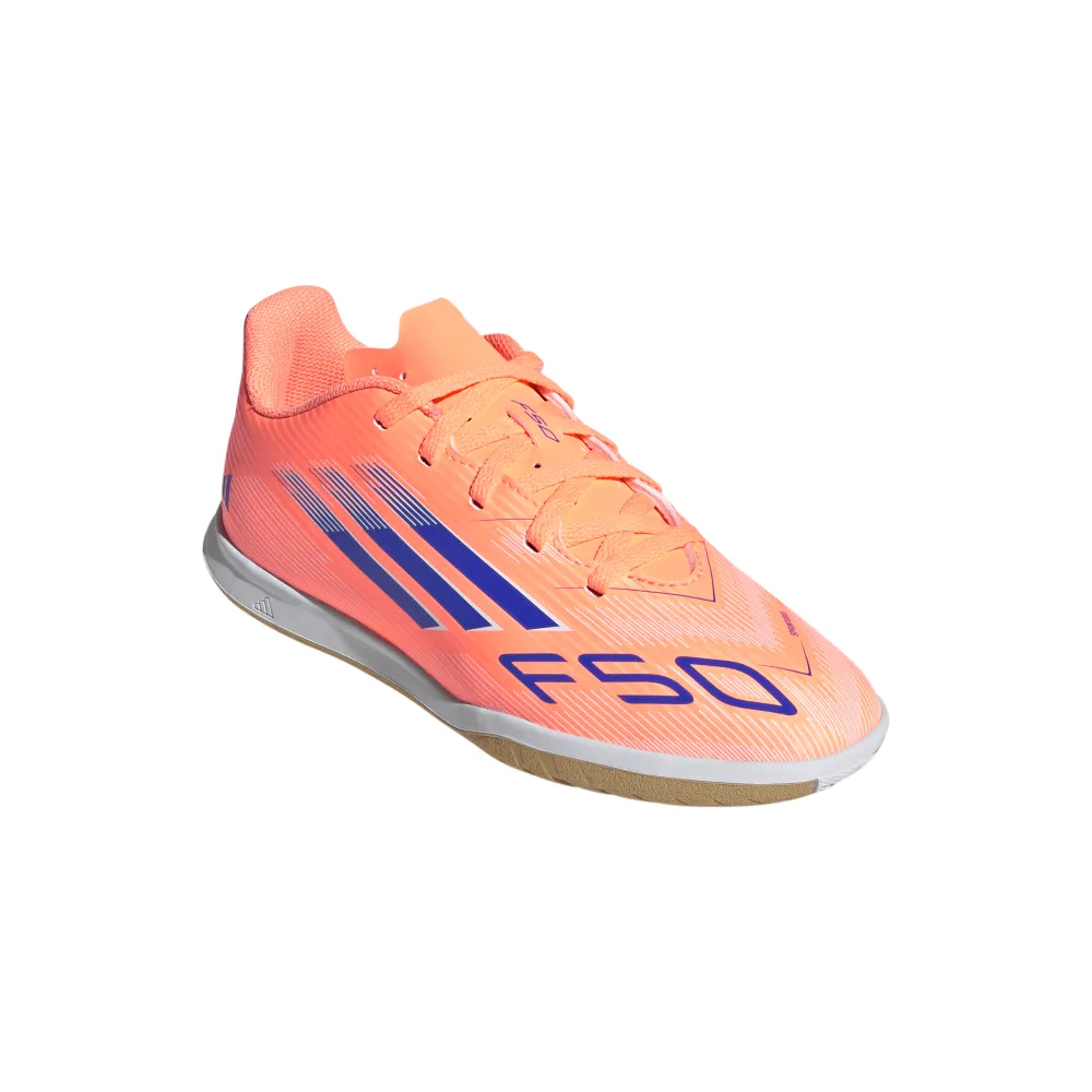soccer shoes neutral - cushioning shoes Adidas F50 League Jnr Indoor Football Shoes (Beam Orange/Lucid Blue/White)