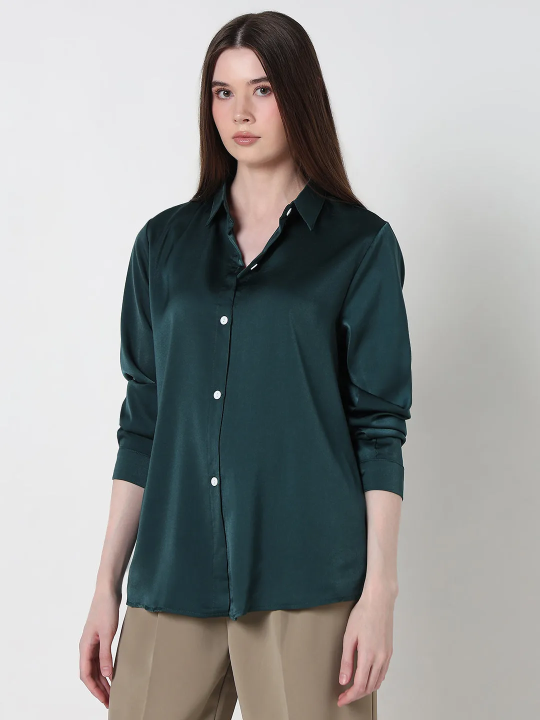 Essential Layer Women's Green Relaxed Fit Shirt
