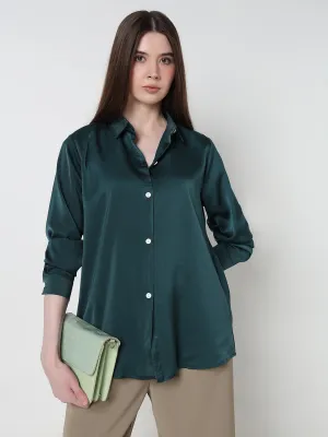 Women's Green Relaxed Fit Shirt Flexible Weave