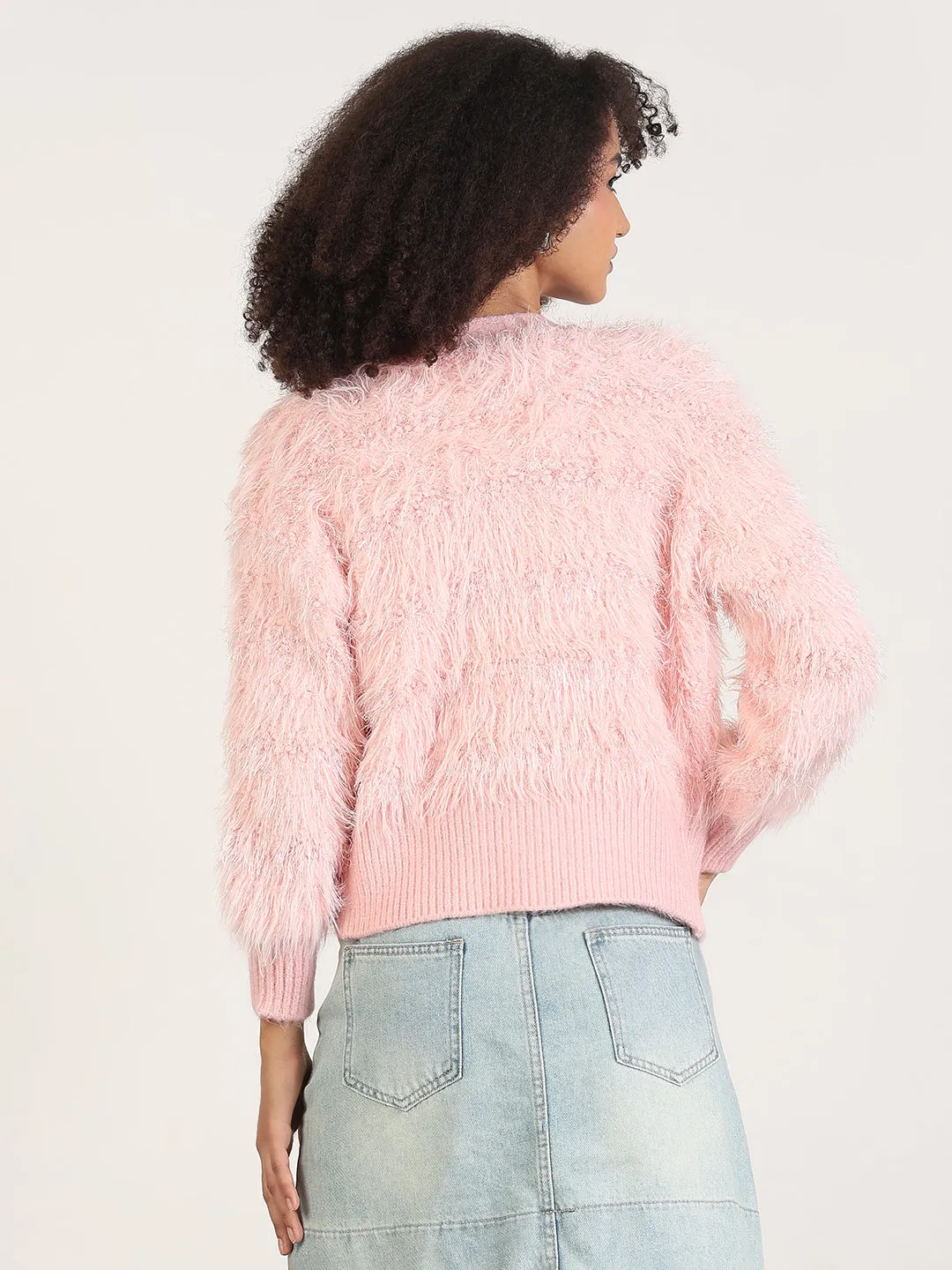 Fresh Look Women's Pink Solid V-Neck Shrug