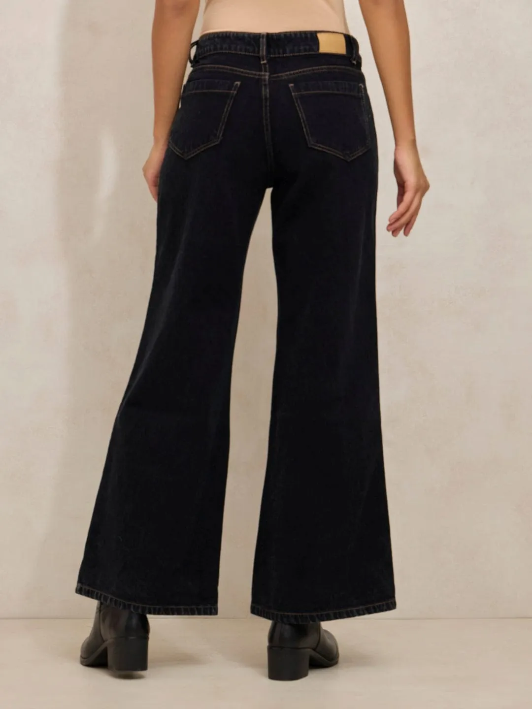 Women's Black High Rise Wide Leg Jeans Minimalist Styling Timeless casual
