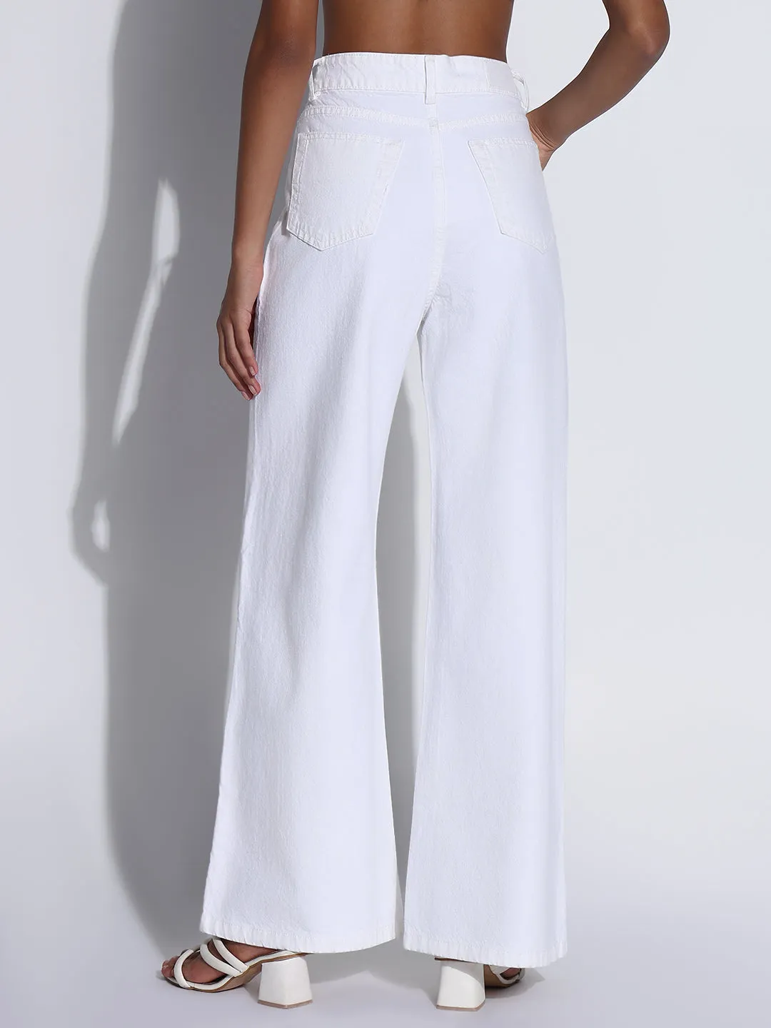 Modern Fit Women's Solid White Wide Leg Jeans