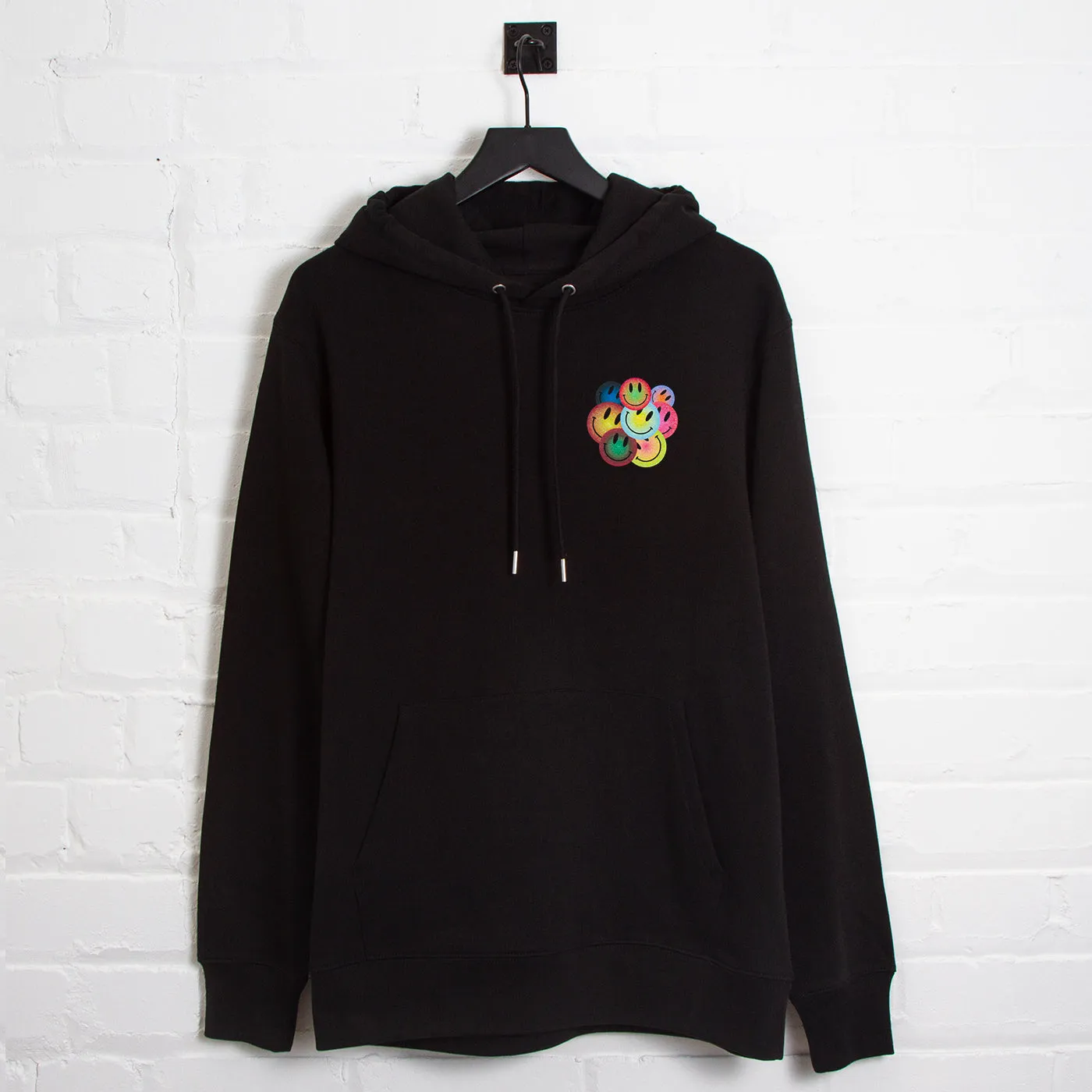 All The Smileys Back Print - Pullover Hood - Black Effortless Fashion jewelry accents