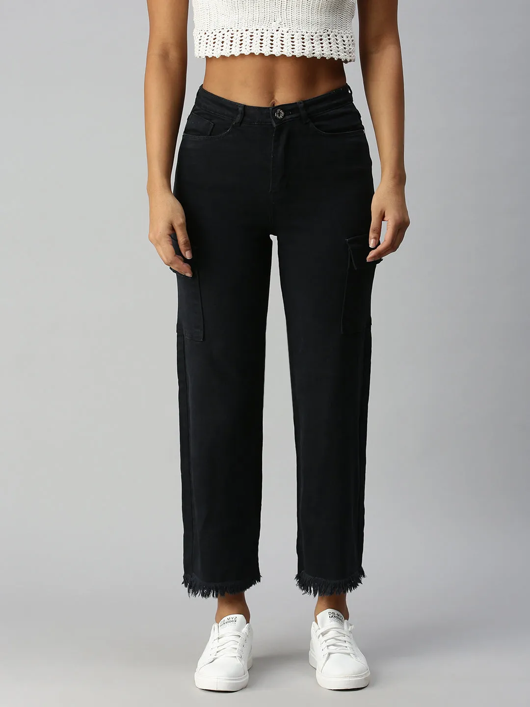 Life Ready Women's Grey Wide Leg High-Rise Stretchable Jeans