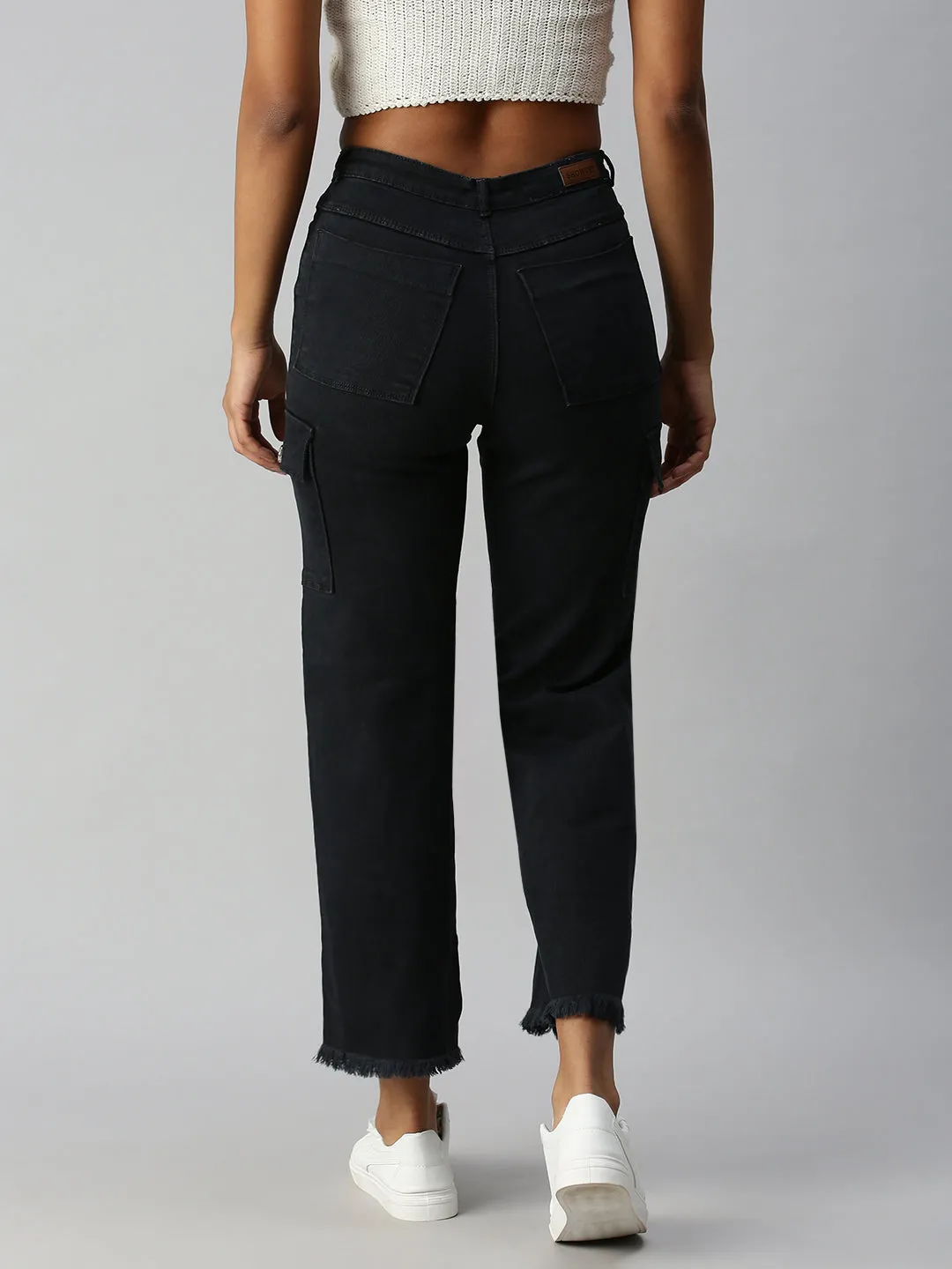 Shopping Day Street Fashion Textured Women's Grey Wide Leg High-Rise Stretchable Jeans