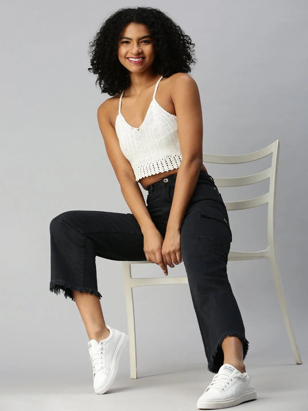 Women's Grey Wide Leg High-Rise Stretchable Jeans Elegant Urban Explorer Athlete Fit Natural Look