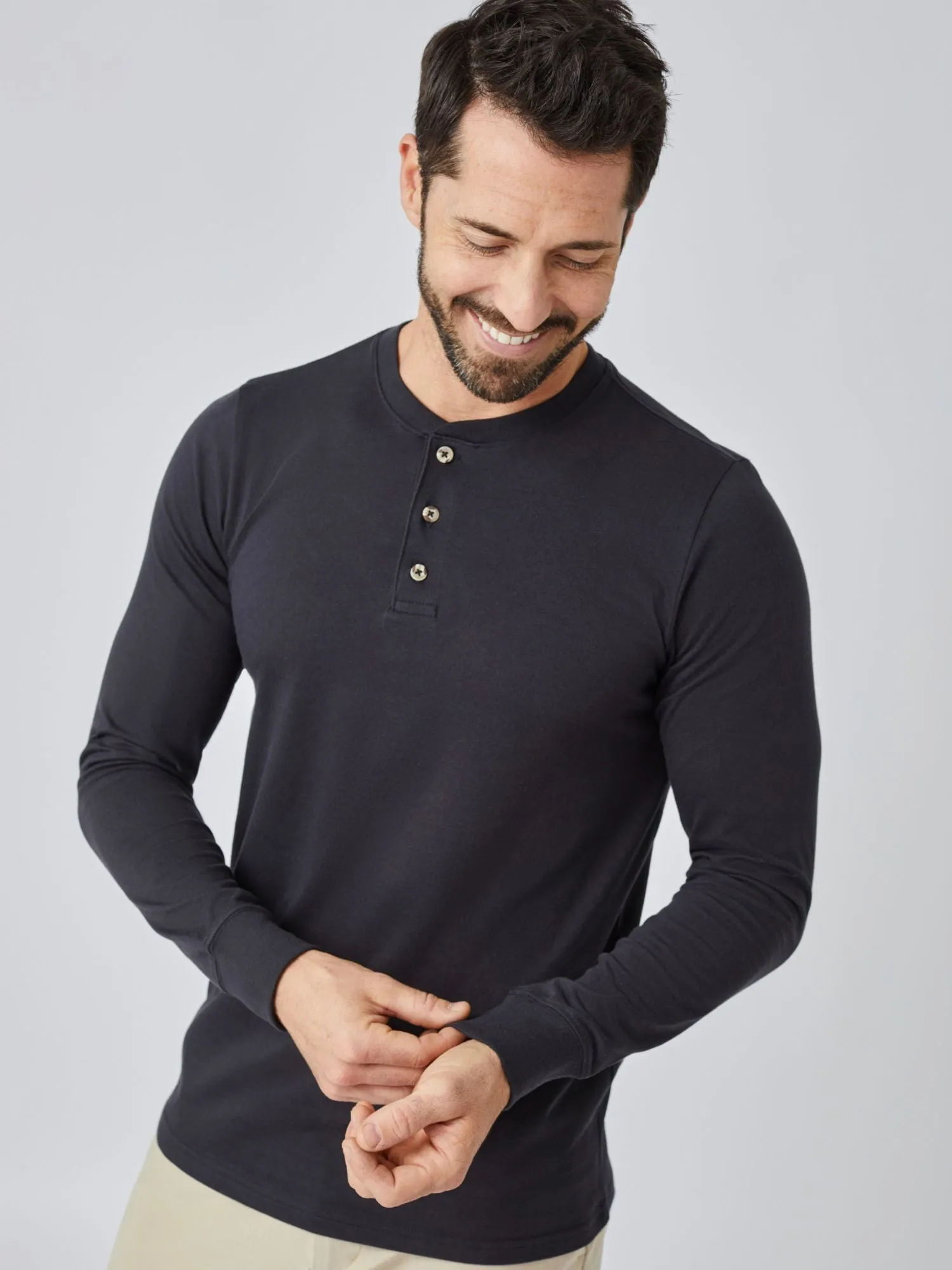Holiday Style Trend Anchor Black Long Sleeve Henley