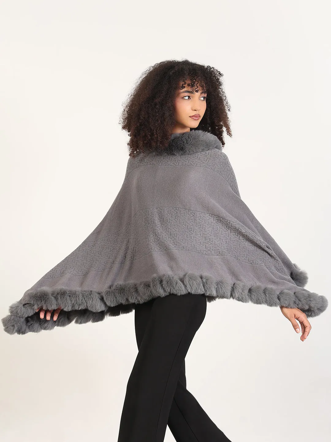 Knit Density Options Women's Solid Grey Asymmetric Poncho