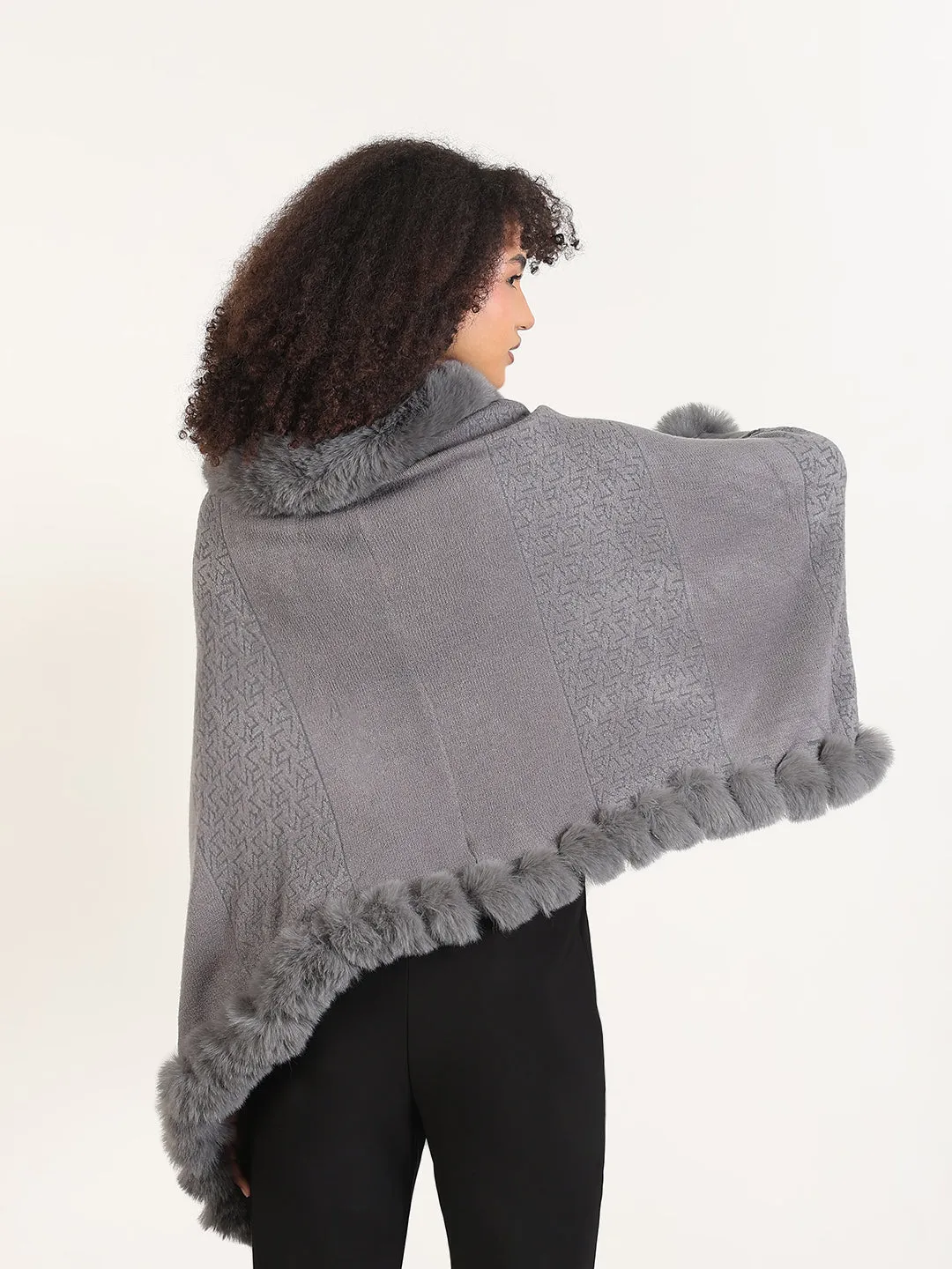 Women's Solid Grey Asymmetric Poncho QuickFabric Recovery Flexible Rib Trimming