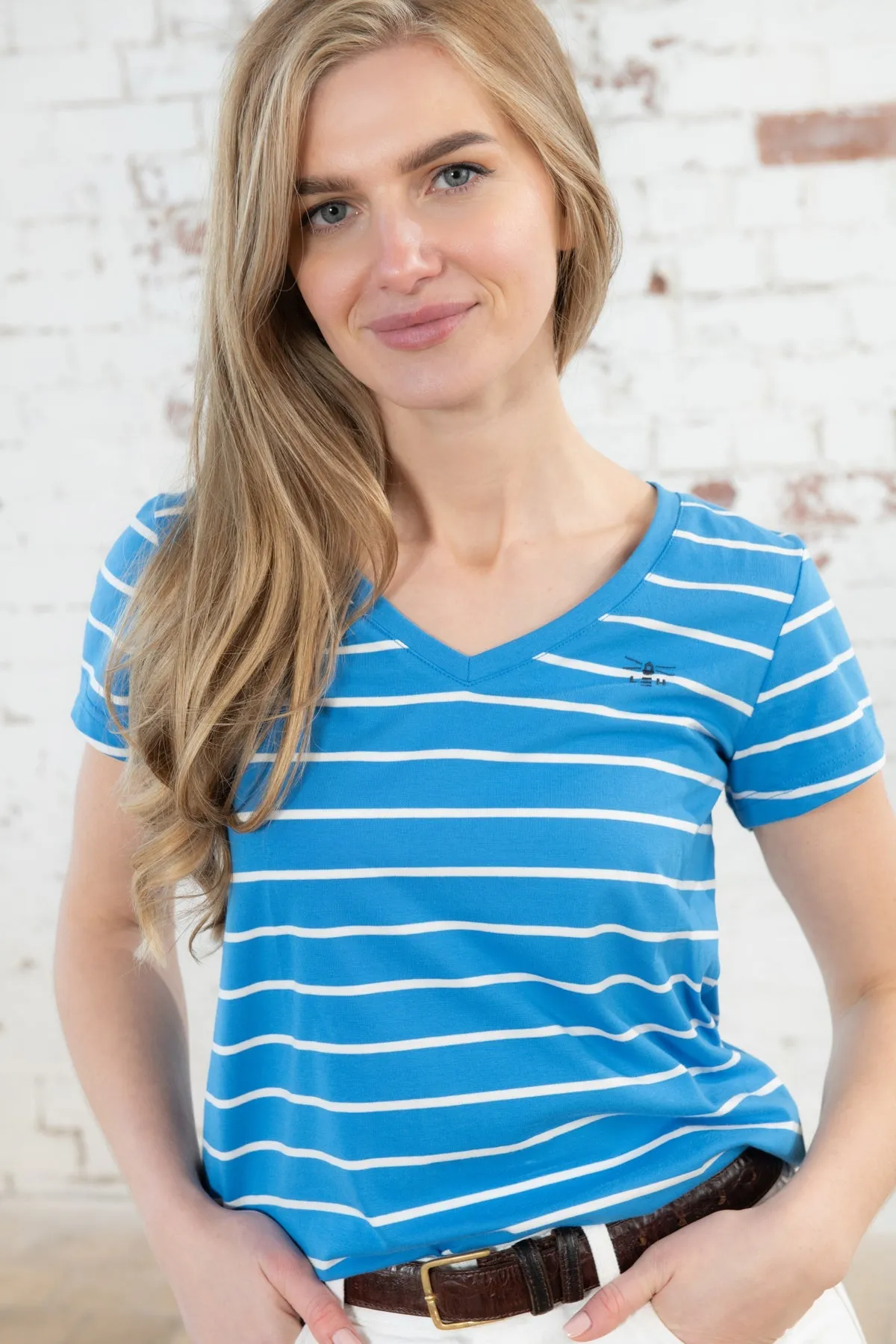 layerable Trendy Ariana Tee - Azure Blue Stripe