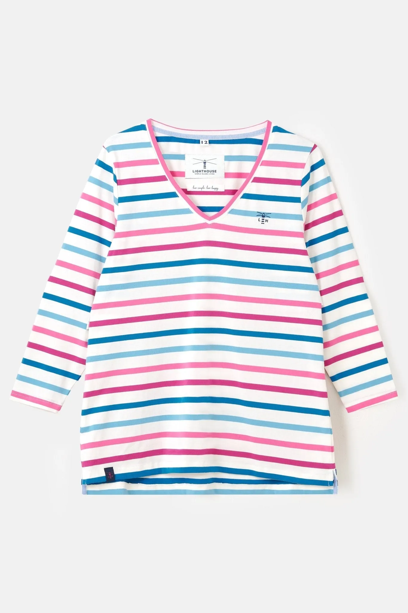 Boat Neck Long Lasting Color Ariana Top - Berry Teal Stripe