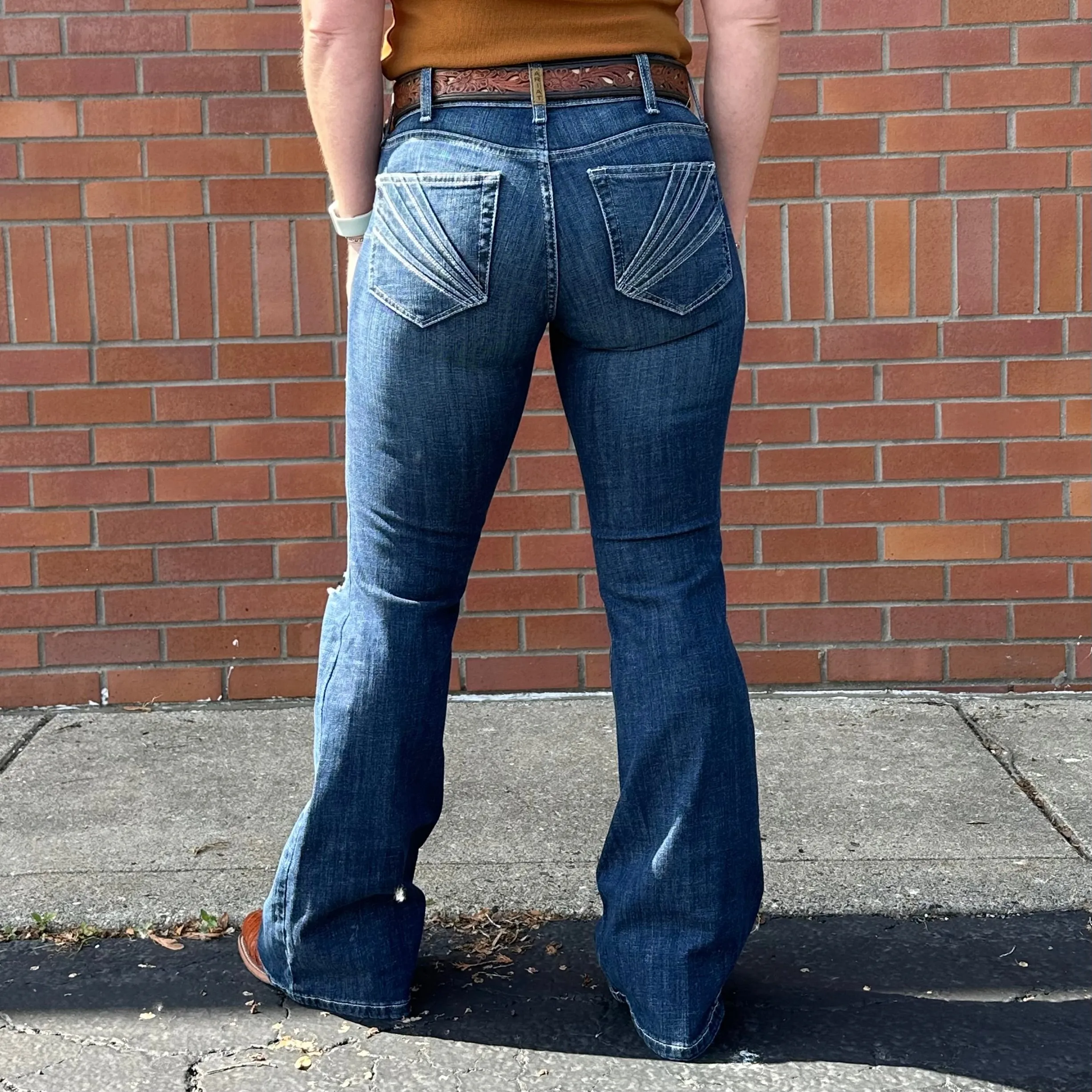 Ariat Women??s Perfect Rise Christine Distressed Flare Jean in Siren Urban Ready Sustainable Road Trip