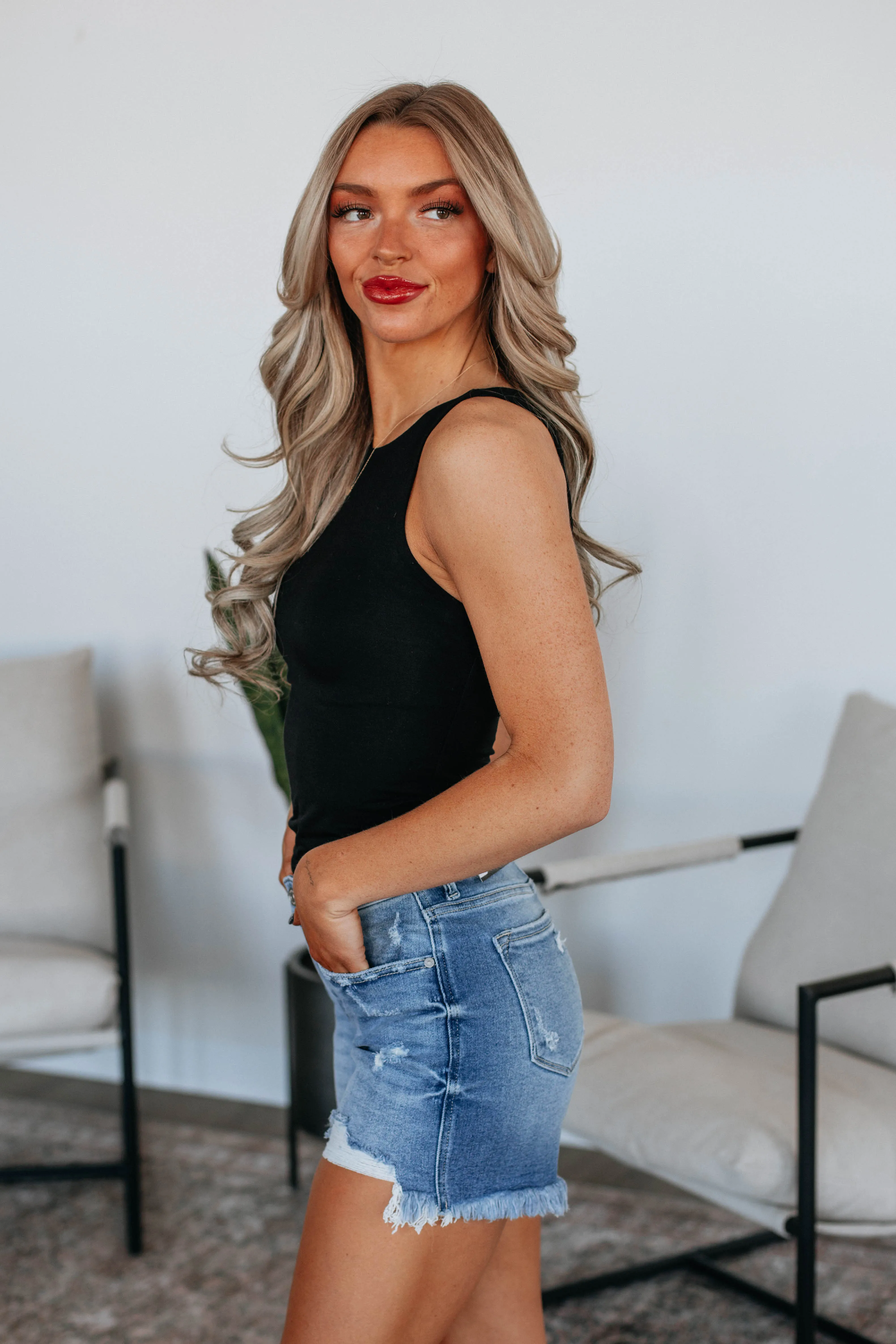 Laser Cut Edges Fun and Relaxed Ariel Basic Tank - Black