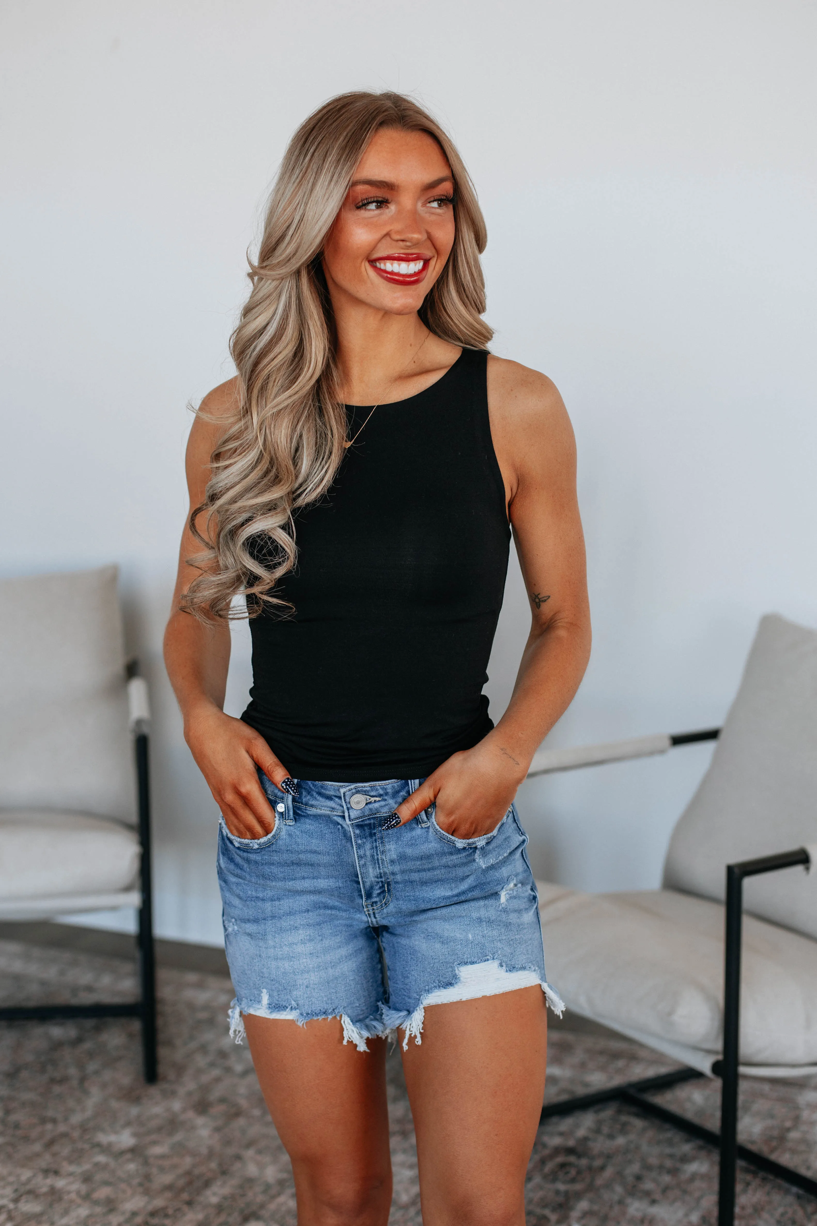 Timeless Layer Garment Dyed Ariel Basic Tank - Black