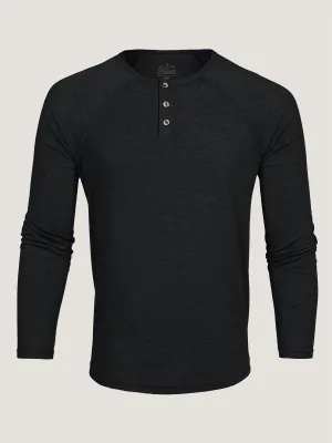 Hypoallergenic Textile Non Iron Fabric Black Slim Fit Long Sleeve Henley FINAL SALE