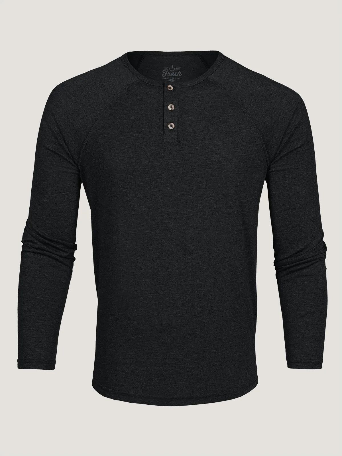 Hypoallergenic Textile Non Iron Fabric Black Slim Fit Long Sleeve Henley FINAL SALE