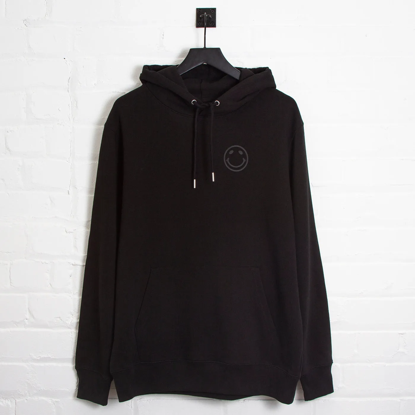 Black On Black Side Smiley Back  - Pullover Hood - Black Odor Free Urban Essential