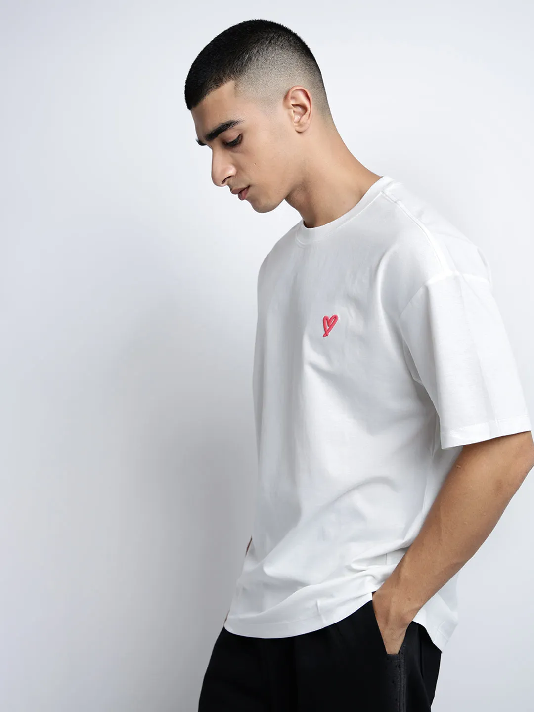 Cozy Vibes Men's Typography White Short Sleeves Round Neck Oversized T-Shirt