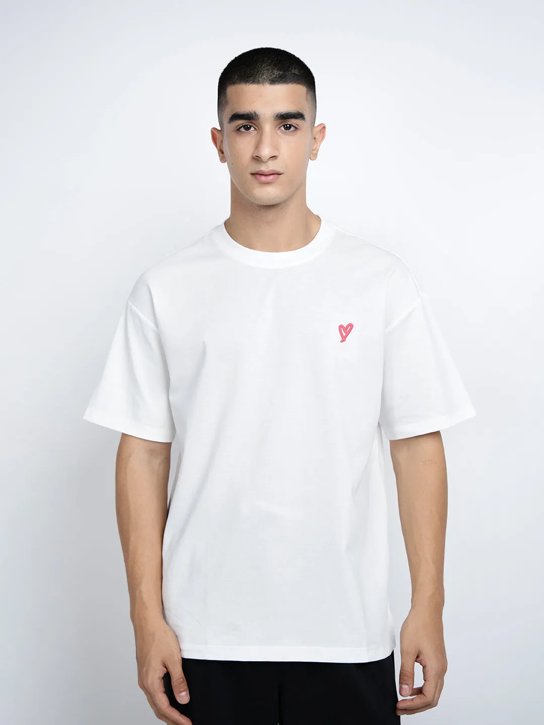 Sleek Performance Layerable Look Men's Typography White Short Sleeves Round Neck Oversized T-Shirt