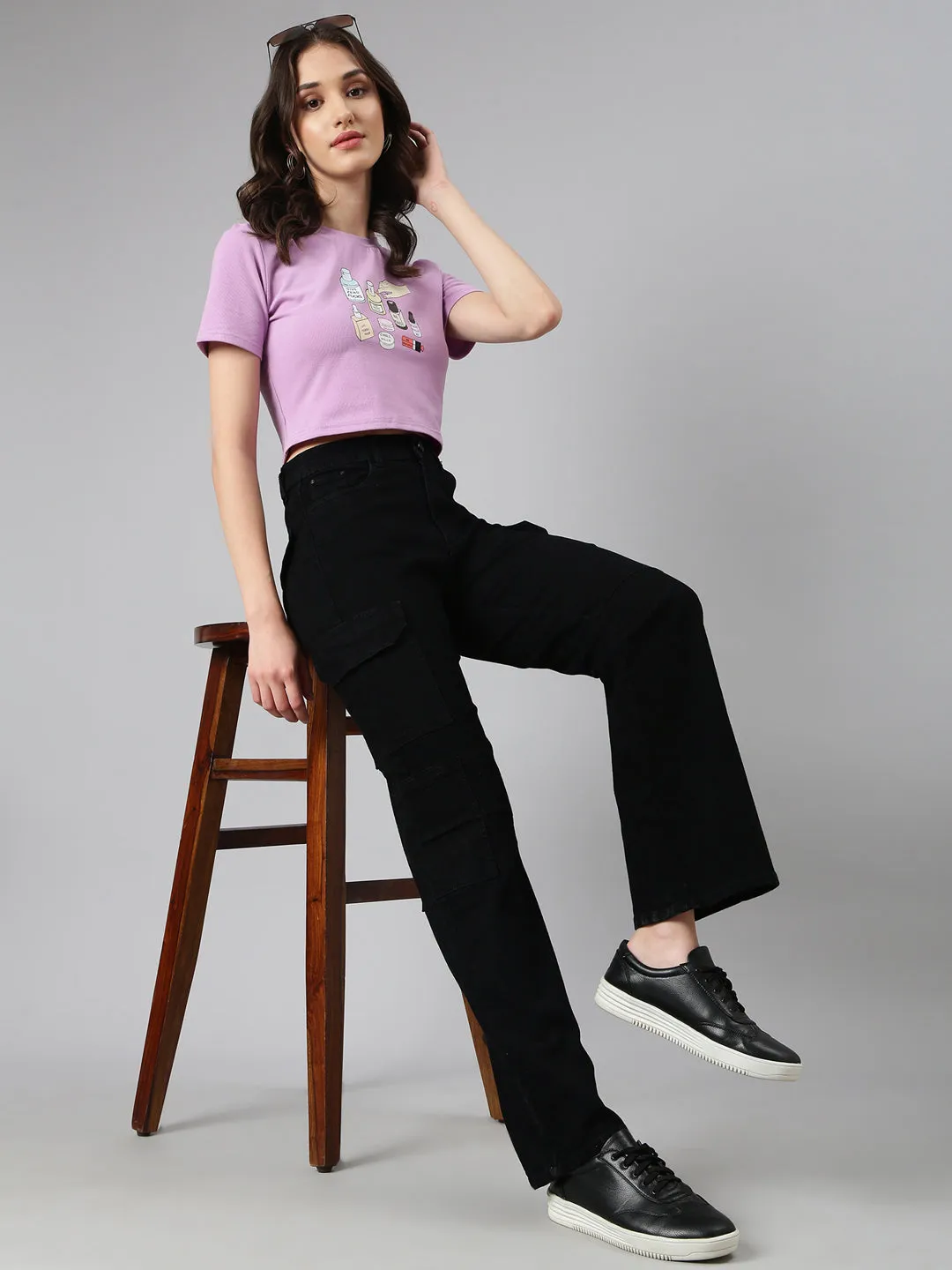 Sustainable Manufacturing Relaxed Style Neutral Women's Black Wide Leg Stretchable Denim Jeans