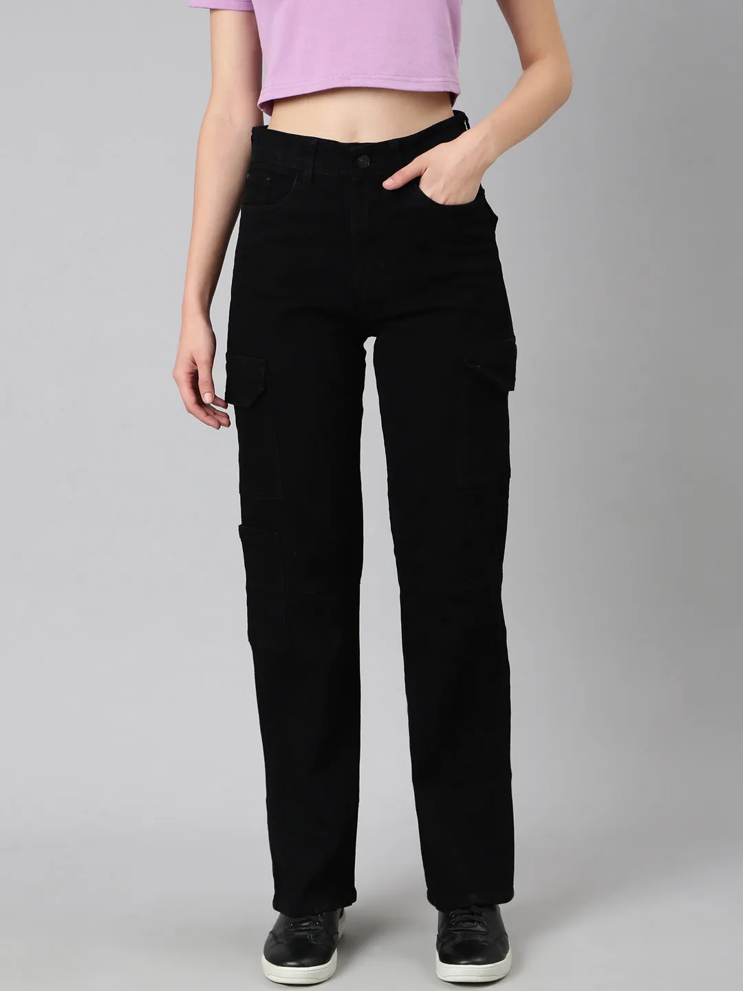 Neutral Choice Casual Solution Women's Black Wide Leg Stretchable Denim Jeans