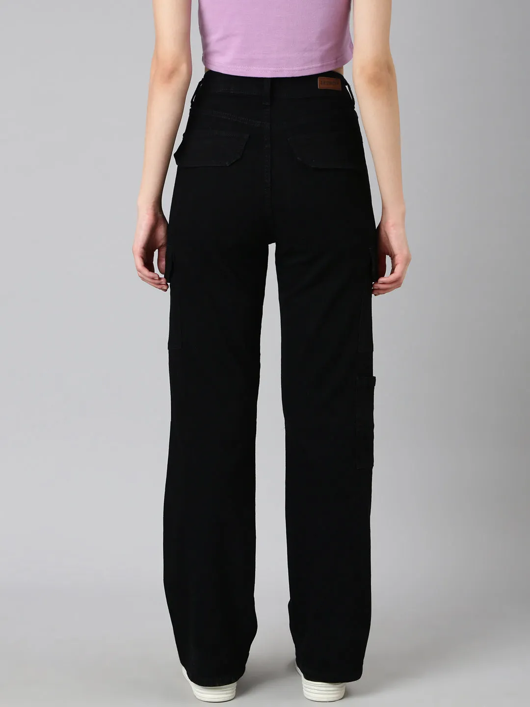 Women's Black Wide Leg Stretchable Denim Jeans Weather Proof