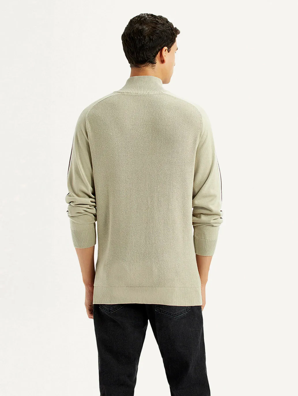 Gradient Colorfast Dye Men's Solid Beige Slim Fit Sweater
