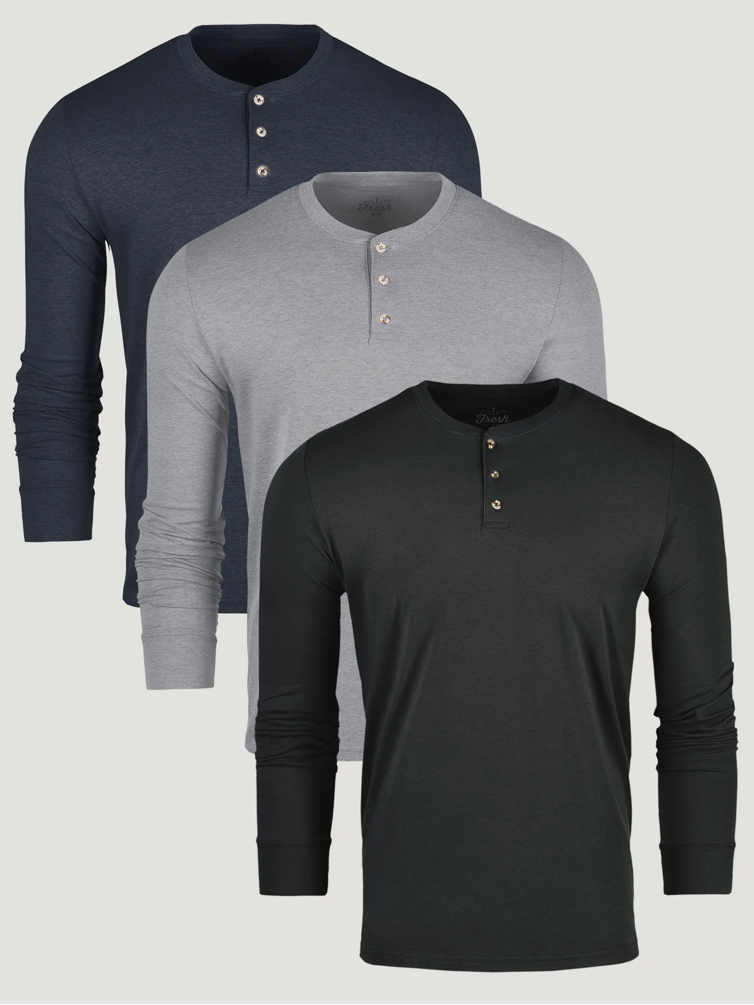 Minimal Look Casual Performance Basic Long Sleeve Henley 3-Pack