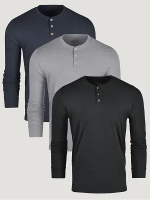 Minimal Look Casual Performance Basic Long Sleeve Henley 3-Pack