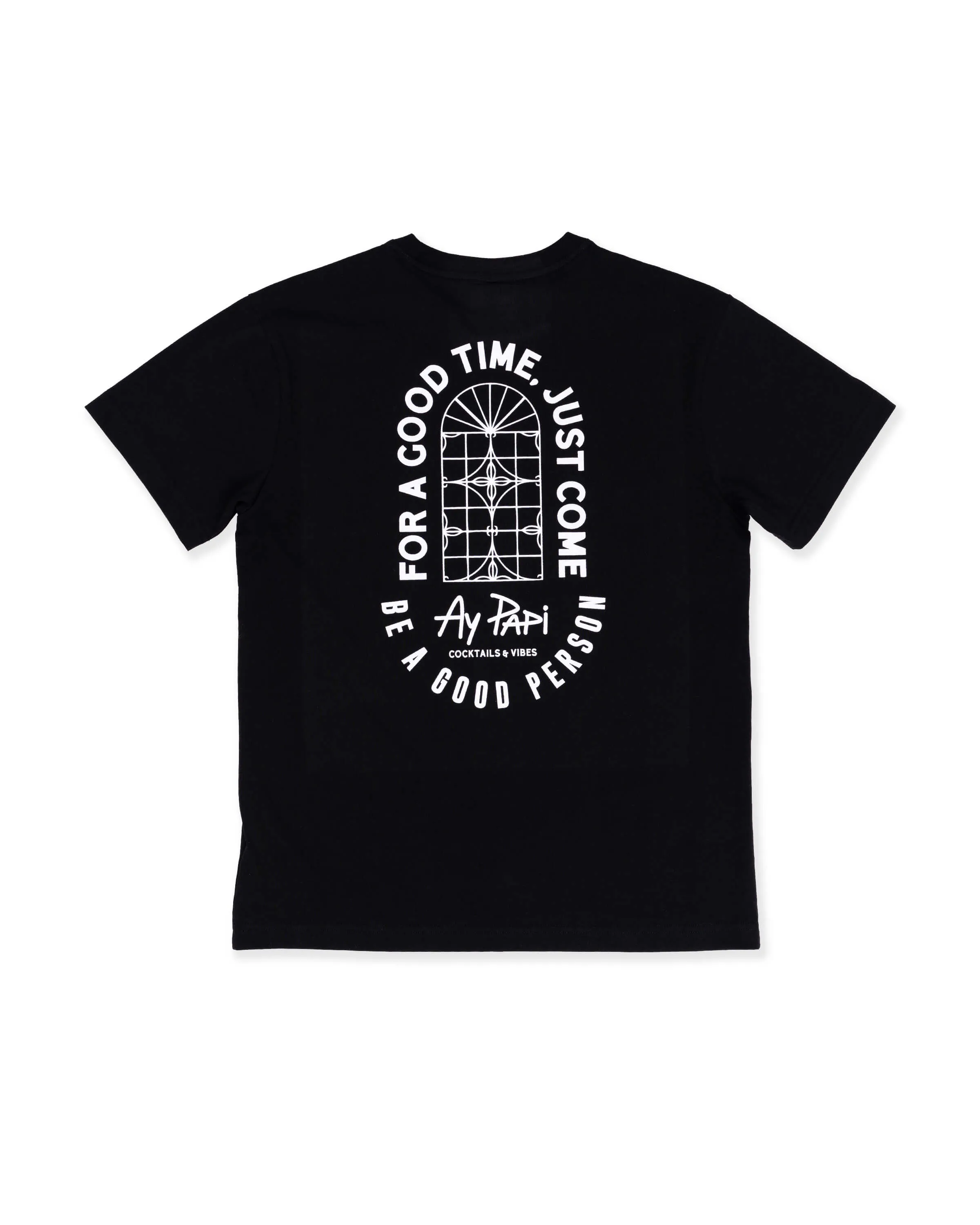 Layered Collar Functional Fit BE A GOOD PERSON X AY PAPI T-Shirt - Black