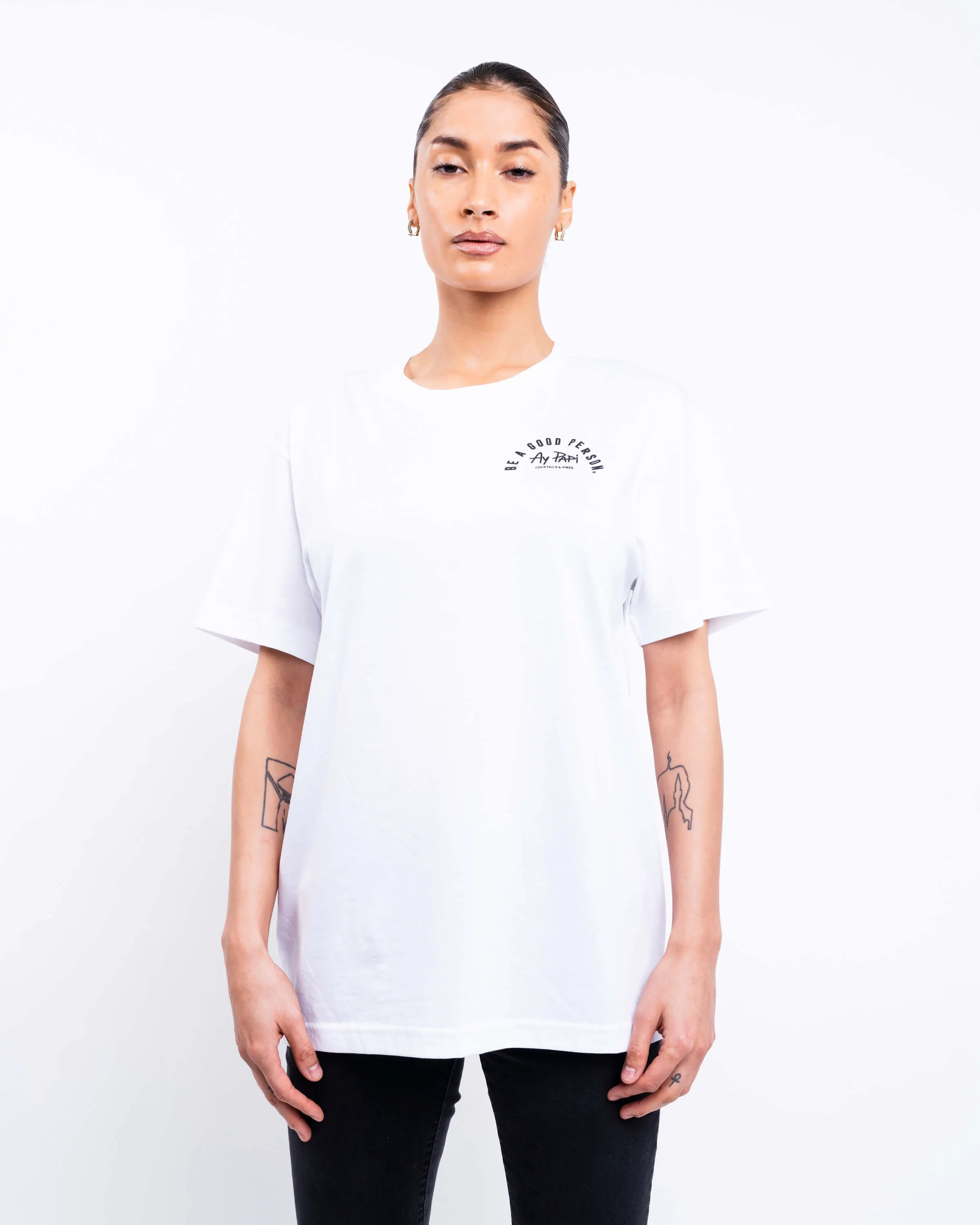 BE A GOOD PERSON X AY PAPI T-Shirt - White Non Iron Fabric Slim Fit Comfort