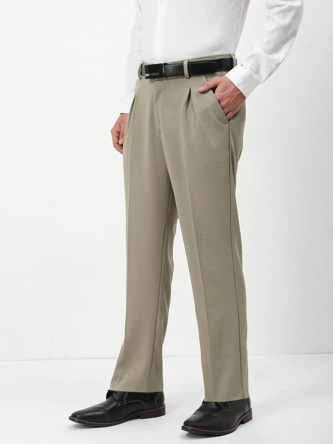 Timeless Appeal Men's Green Solid Formal Trousers
