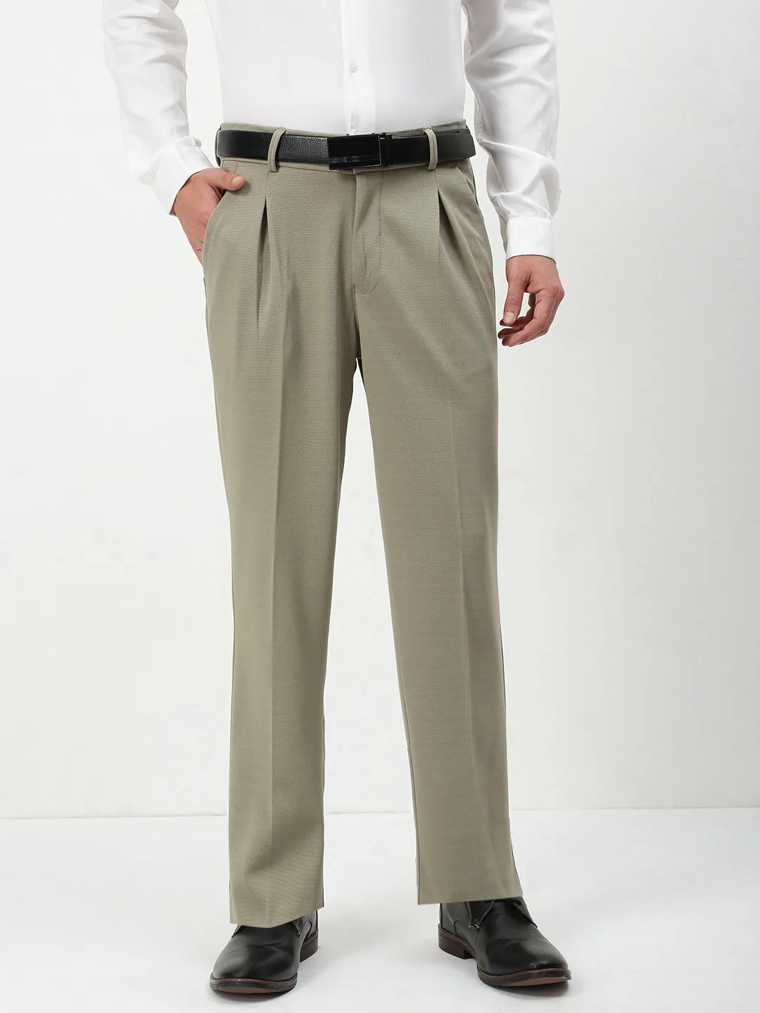 Men's Green Solid Formal Trousers Heat Dissipating Cozy Style