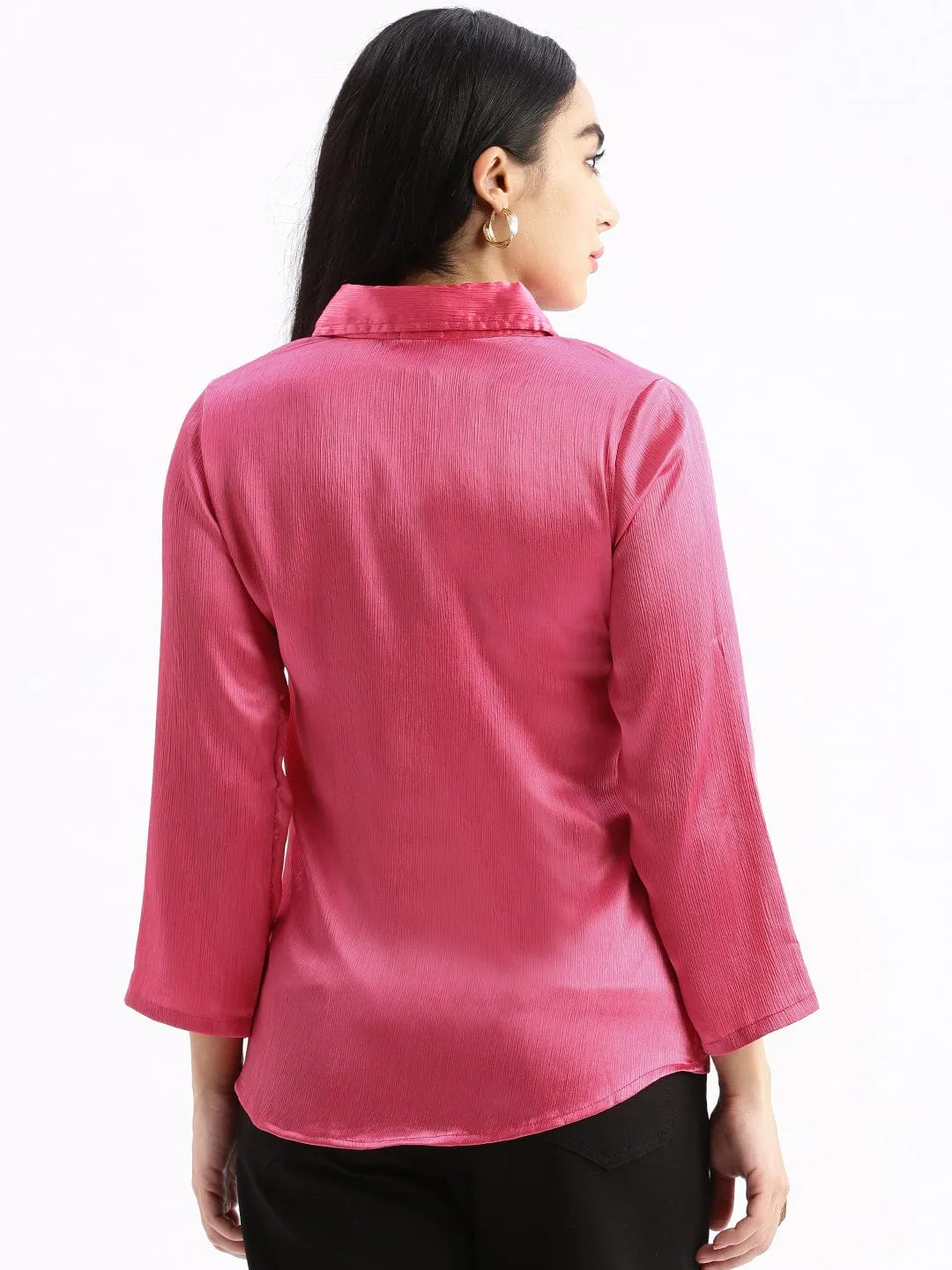 Sleek Layer Subtle Details Women's Pink Standard Slim Fit Opaque Casual Shirt
