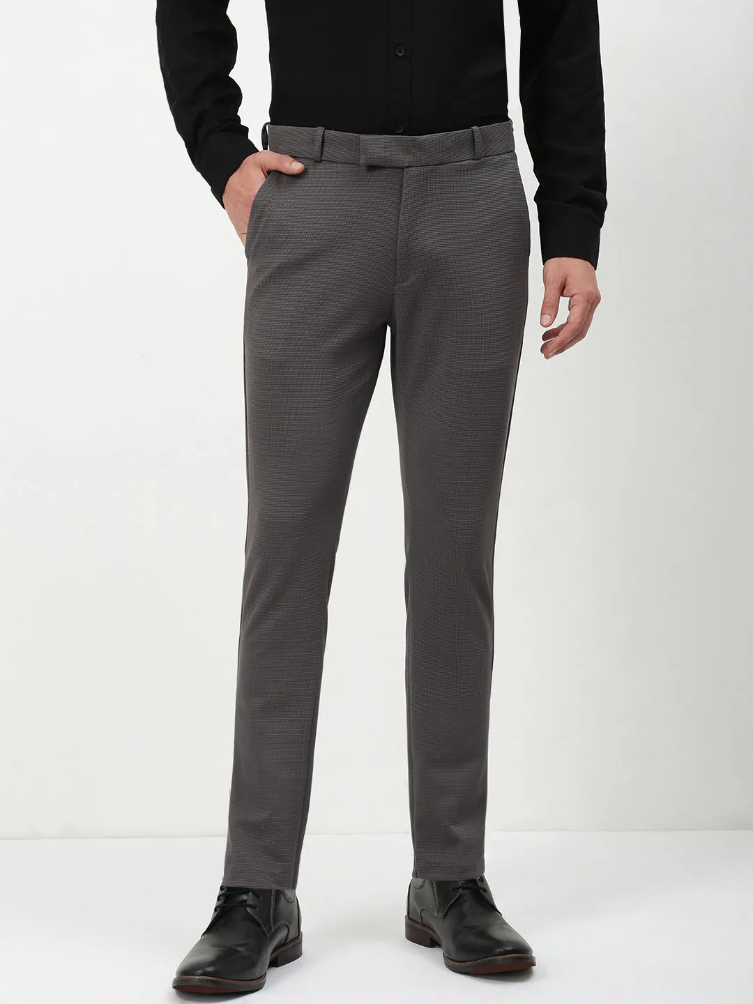 Men's Charcoal Solid Formal Trousers Minimal Design