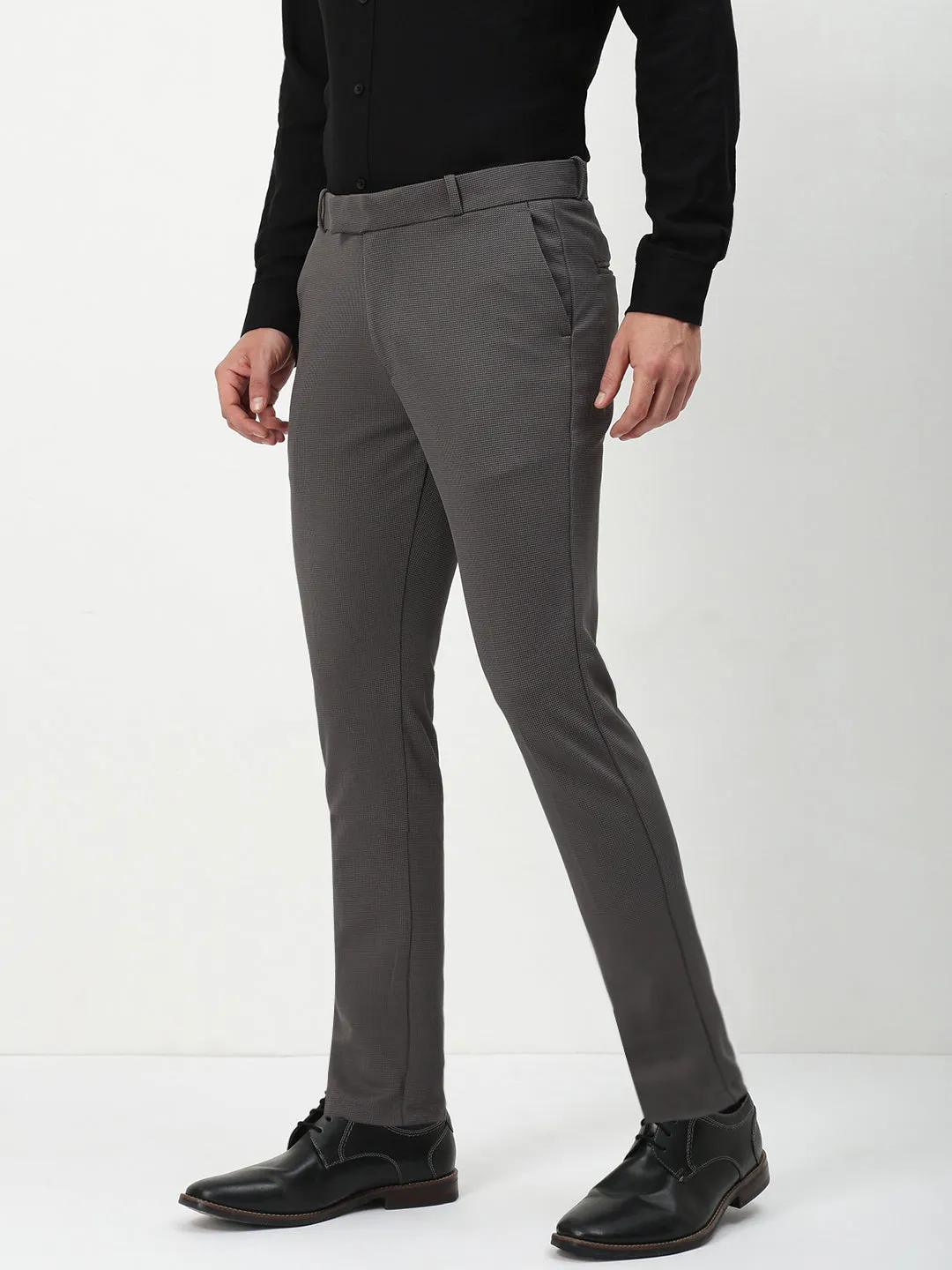 Quick Wash Men's Charcoal Solid Formal Trousers