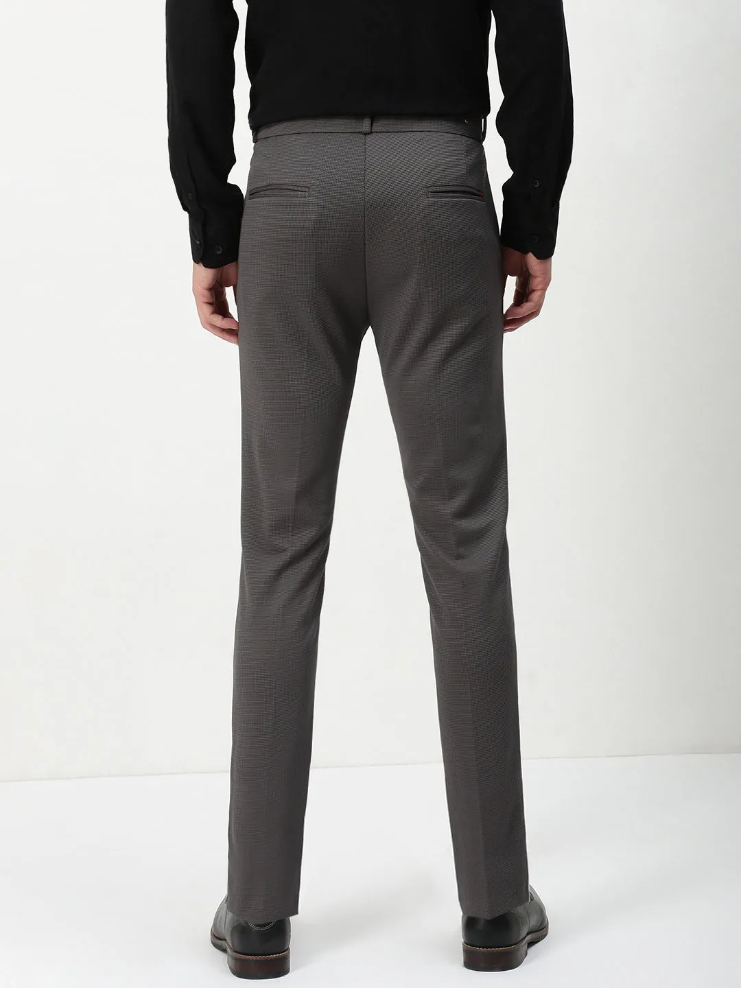 Men's Charcoal Solid Formal Trousers Quick Adjust Fit ReflectiveAccentDetails