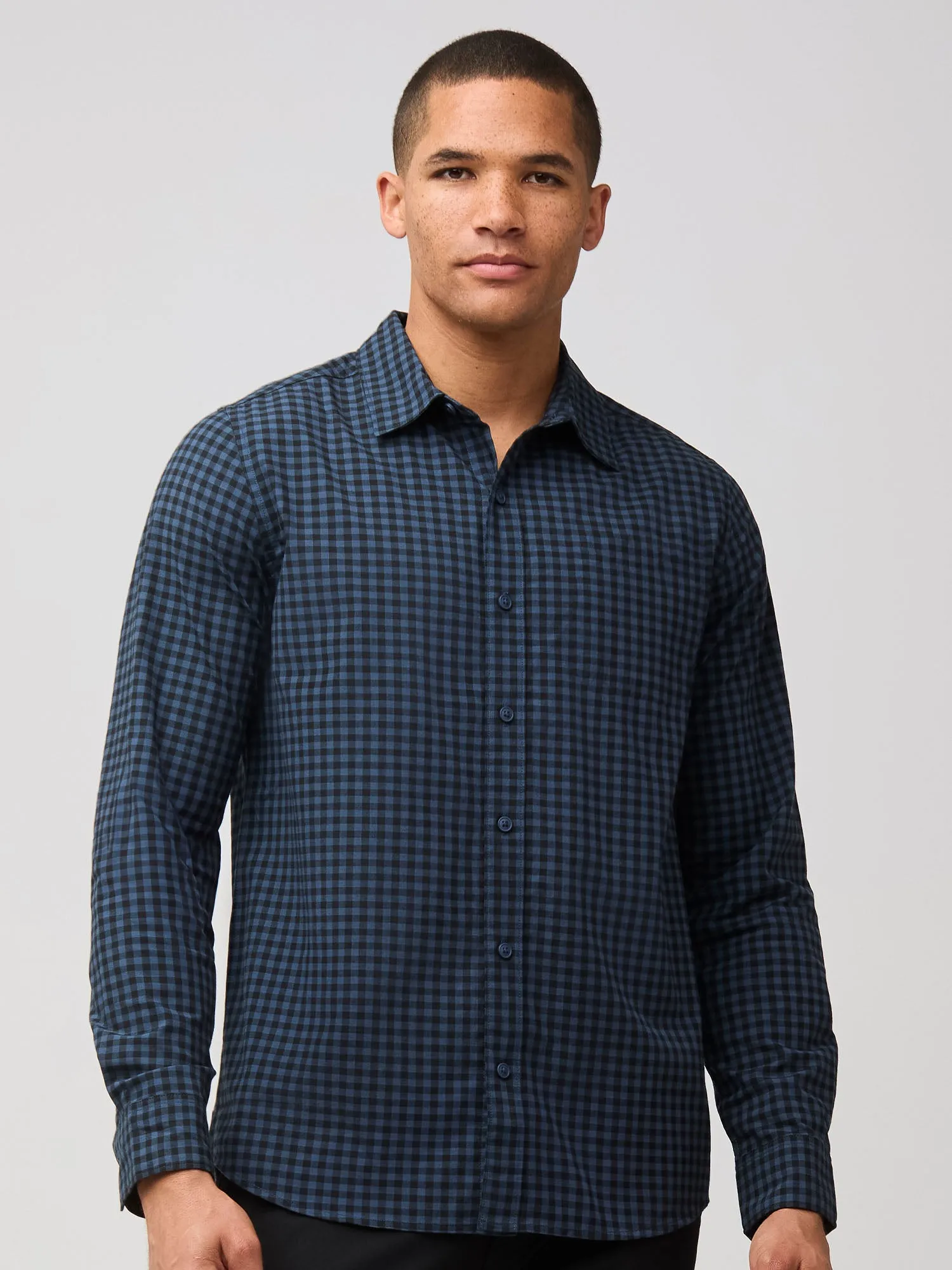 Cozy Fit Wear Black   Navy Gingham Long Sleeve Button Up