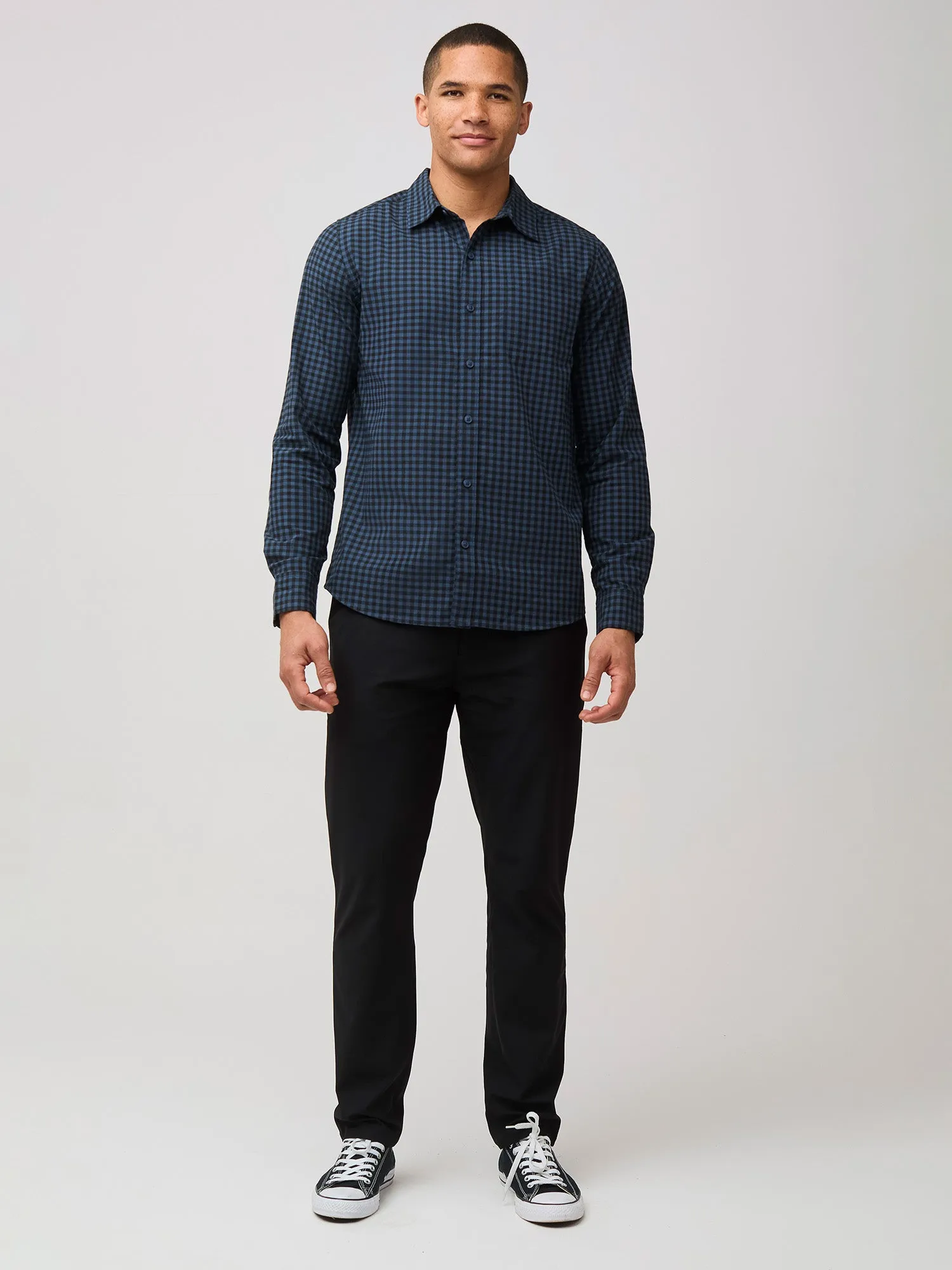 Black   Navy Gingham Long Sleeve Button Up Smooth Seam Technology